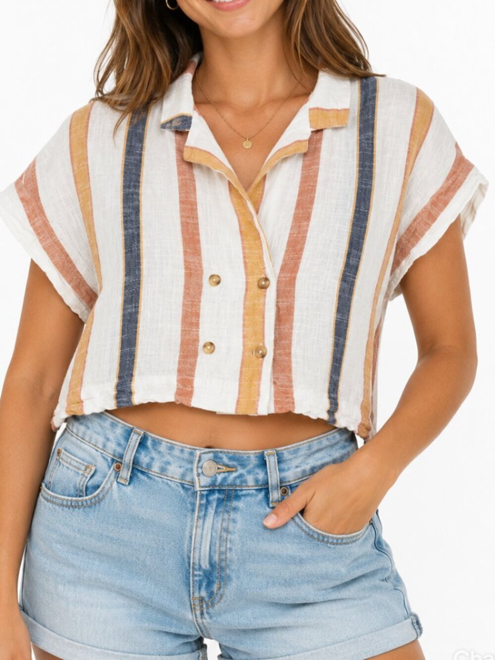 O'Neill Women's 100% Cotton S-Cropped Button Up Boho Beach Surfer Top